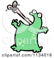 Cartoon Of A Frog Catching A Fly Royalty Free Vector Clipart