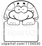 Poster, Art Print Of Outlined Happy Tortoise Turtle Over A Sign