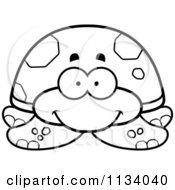 Cartoon Clipart Of An Outlined Happy Tortoise Turtle Black And White Vector Coloring Page by Cory Thoman