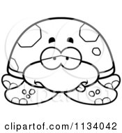 Cartoon Clipart Of An Outlined Sick Sea Turtle Black And White Vector Coloring Page by Cory Thoman