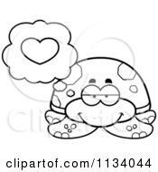 Cartoon Clipart Of An Outlined Sea Turtle In Love Black And White Vector Coloring Page by Cory Thoman
