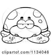 Cartoon Clipart Of An Outlined Bored Sea Turtle Black And White Vector Coloring Page by Cory Thoman