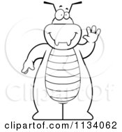 Cartoon Clipart Of An Outlined Bug Waving Black And White Vector Coloring Page