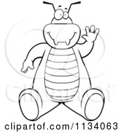Cartoon Clipart Of An Outlined Bug Sitting And Waving Black And White Vector Coloring Page