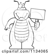 Cartoon Clipart Of An Outlined Bug Holding A Sign Black And White Vector Coloring Page
