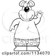 Cartoon Clipart Of An Outlined Happy Bear Waving And Wearing Boxers Black And White Vector Coloring Page