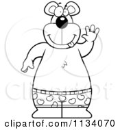 Poster, Art Print Of Outlined Happy Bear Waving And Wearing Boxers