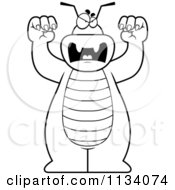 Cartoon Clipart Of An Outlined Bug Attacking Black And White Vector Coloring Page