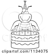 Cartoon Clipart Of An Outlined Bug With A Birthday Cake Black And White Vector Coloring Page