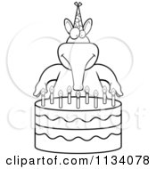 Cartoon Clipart Of An Outlined Aardvark Making A Wish Over Candles On A Birthday Cake Black And White Vector Coloring Page