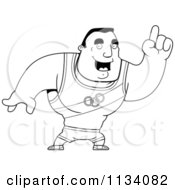 Cartoon Clipart Of An Outlined Buff Olympic Athlete Man With An Idea Black And White Vector Coloring Page