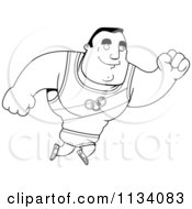 Cartoon Clipart Of An Outlined Buff Olympic Athlete Man Jumping Black And White Vector Coloring Page
