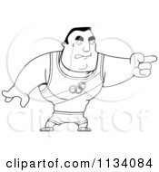 Cartoon Clipart Of An Outlined Angry Buff Olympic Athlete Man Pointing Black And White Vector Coloring Page