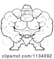 Cartoon Clipart Of An Outlined Tough Buff Ogre Black And White Vector Coloring Page