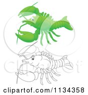 Poster, Art Print Of Cute Outlined And Colored Lobster Or Crawdad