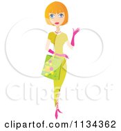 Clipart Of A Blond Woman Carrying A Shopping Bag And Presenting Royalty Free Vector Illustration