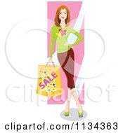 Poster, Art Print Of Woman Leaning And Carrying A Shopping Bag 1