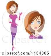 Clipart Of A Brunette Woman Shown Full Body And Face Royalty Free Vector Illustration