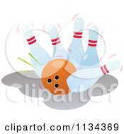 Clipart Of An Orange Bowling Ball Crashing Into Pins Royalty Free Vector Illustration