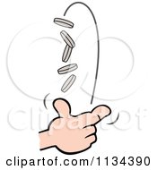 Cartoon Of A Hand Flipping Coins Royalty Free Vector Clipart