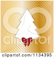 Clipart Of A White Christmas Tree Frame And Red Bow On Gold Stripes Royalty Free Vector Illustration