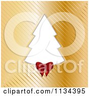 Poster, Art Print Of White Christmas Tree Frame And Red Bow On Gold Stripes