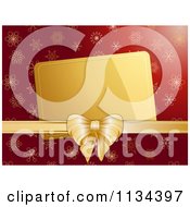 Clipart Of A Tag With Gold Ribbon Over Red Snowflakes Royalty Free Vector Illustration