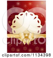 Poster, Art Print Of Snowflake Tag With Gold Ribbon Over Red Snowflakes