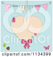 Suspended Heart With Buttons And Buntings Over Blue
