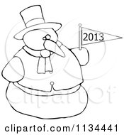 Poster, Art Print Of Outlined Snowman Holding A New Year 2013 Flag