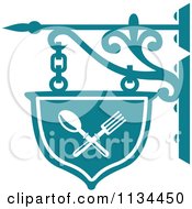 Clipart Of A Teal Restaurant Diner Shingle Sign 2 Royalty Free Vector Illustration