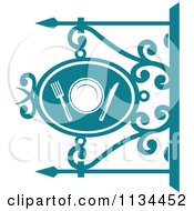 Clipart Of A Teal Restaurant Diner Shingle Sign 4 Royalty Free Vector Illustration