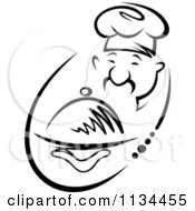 Clipart Of A Black And White Asian Chef Holding A Platter 2 Royalty Free Vector Illustration