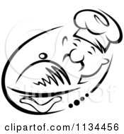 Poster, Art Print Of Black And White Asian Chef Holding A Platter 1