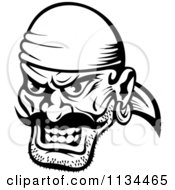 Clipart Of An Angry Black And White Pirate Face 1 Royalty Free Vector Illustration