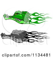 Clipart Of Flaming Crocodile Heads Royalty Free Vector Illustration