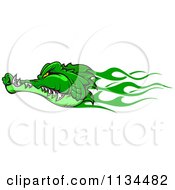 Poster, Art Print Of Green Flaming Crocodile Head