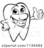 Clipart Of A Happy Black And White Tooth Mascot Holding A Thumb Up Royalty Free Vector Illustration