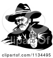 Poster, Art Print Of Black And White Cowboy Sheriff Pointing A Pistol 2