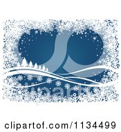 Clipart Of A Blue Winter Snowflake And Tree Christmas Background Royalty Free Vector Illustration
