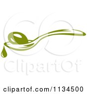 Clipart Of A Green Olive And Oil On A Spoon Royalty Free Vector Illustration