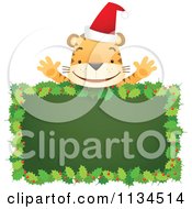 Poster, Art Print Of Happy Christmas Tiger Over A Holly Sign