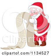 Cartoon Of Santa Reviewing A Very Long List Royalty Free Vector Clipart