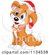 Cute Christmas Puppy Wearing Jingle Bells And A Santa Hat