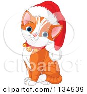 Poster, Art Print Of Cute Christmas Kitten Wearing Jingle Bells And A Santa Hat