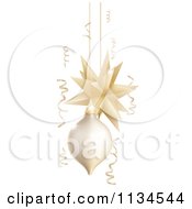 Clipart Of 3d Gold And White Christmas Ornaments And Ribbons Royalty Free Vector Illustration by AtStockIllustration