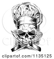 Clipart Of A Black And White Skull Chef And Crossed Knife And Whisk Royalty Free Illustration by LoopyLand #COLLC1135125-0091