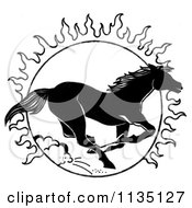 Poster, Art Print Of Black And White Running Horse And Sun