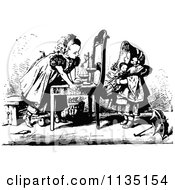 Poster, Art Print Of Retro Vintage Black And White Girls Playing Shop With A Scale And Chair