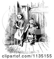 Poster, Art Print Of Retro Vintage Black And White Girls With Dolls